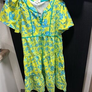 Umgee Yellow Dress with Turquoise Floral Print